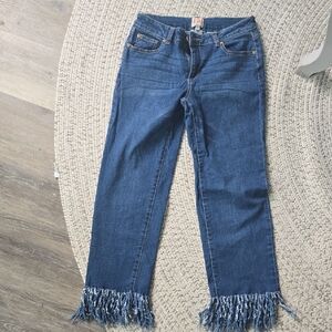 Gianni Bini Blue Fringe Hem Cropped Jeans